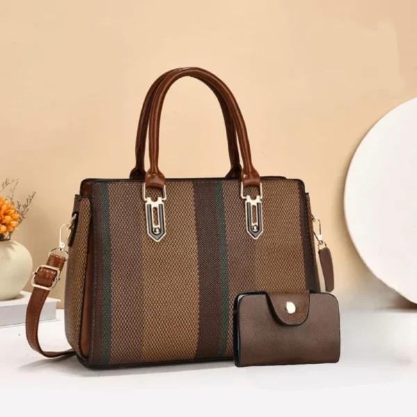 Woven Vertical Stripe Handbagwith Matching Wallet