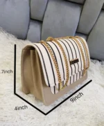 Striped Crossbody Bag With Metallic Chain Strap - Image 5