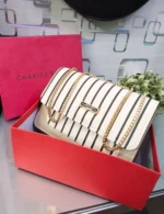 Striped Crossbody Bag With Metallic Chain Strap - Image 4