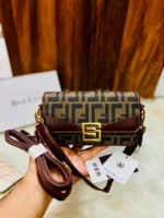 Fendi Inspired Monogram Canvas Flap Bag With Gold G-Buckle