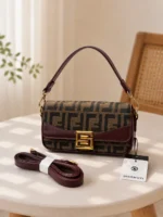 Fendi Inspired Monogram Canvas Flap Bag With Gold G-Buckle