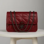 Quilted Flap Crossbody Bag With Circular Push-Lock And Dual Chain Strap