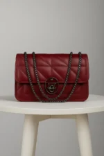 Quilted Flap Crossbody Bag With Circular Push-Lock And Dual Chain Strap