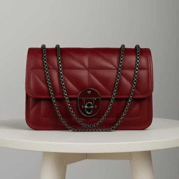 Quilted Flap Crossbody Bag With Circular Push-Lock And Dual Chain Strap