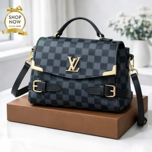 LV Checkered Damier Cross Body Bag With Dual Front Buckles