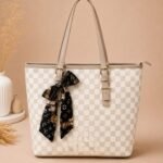 Checkerd Pattern Tote Bag With Scarf Accessory