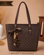 Checkerd Pattern Tote Bag With Scarf Accessory