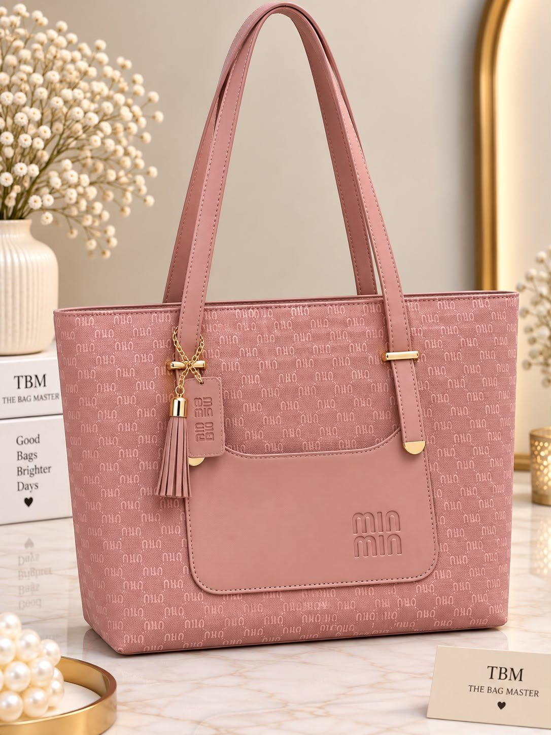 Patterned Handbag With Tassel Charm Patterned Handbag With Tassel Charm