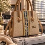 Embroidered Trim Structured Handle Bag With Detachable Strap