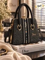 Embroidered Trim Structured Handle Bag With Detachable Strap - Image 3