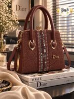 Embroidered Trim Structured Handle Bag With Detachable Strap - Image 6