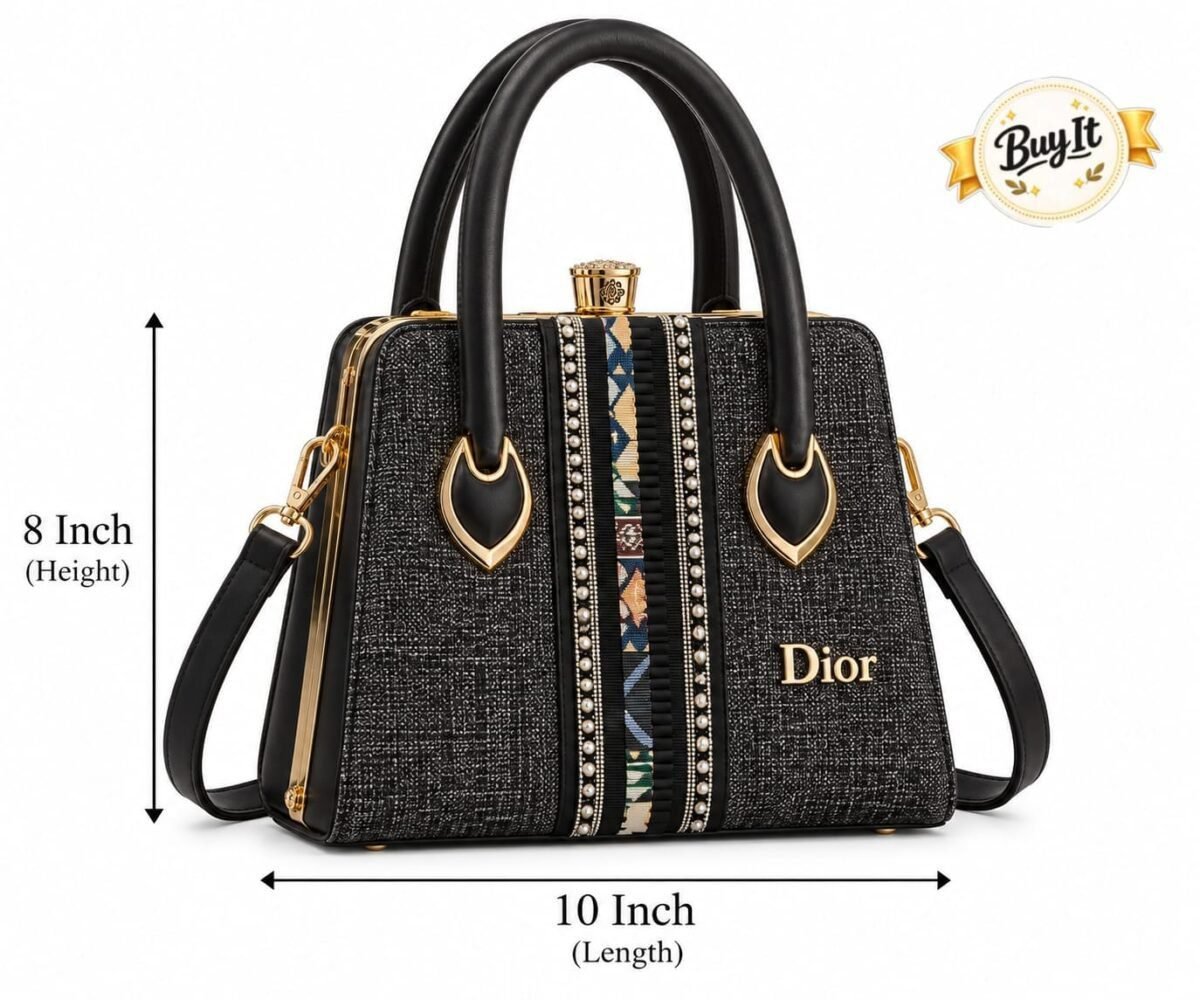 Embroidered Trim Structured Handle Bag With Detachable Strap - Image 7