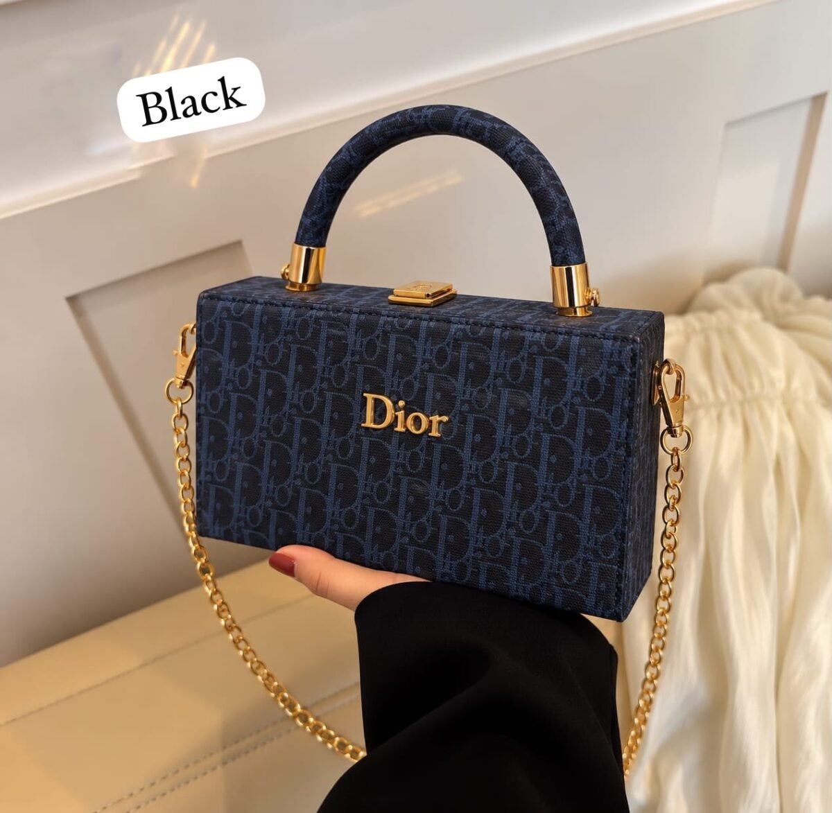 Box Clutch Handbag with Top Handle & Gold Chain Strap - Image 5