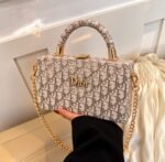 Box Clutch Handbag with Top Handle & Gold Chain Strap - Image 3
