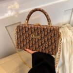Box Clutch Handbag with Top Handle & Gold Chain Strap
