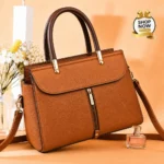 Top Handle Satchel Bag With Front Zipper Accent