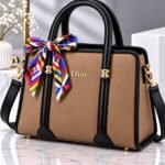 Dior Textured Handbag with Ribbon Scarf Bow Accent