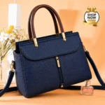 Top Handle Satchel Bag With Front Zipper Accent - Image 8
