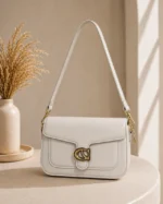 Leather Flap Shoulder Bag with Metallic Accent Clasp - Image 4