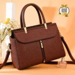Top Handle Satchel Bag With Front Zipper Accent - Image 5