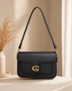 Leather Flap Shoulder Bag with Metallic Accent Clasp - Image 3