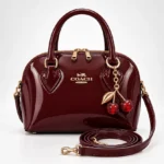 Patent Leather Dome Satchel Handbag With Cherry Charm