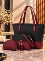 3 Piece Leather Tote Set With Crossbody Bag & Coin Pouch