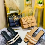 Flap Chain Crossbody Bag and Matching Slide Sandals Combo Set