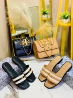 Flap Chain Crossbody Bag and Matching Slide Sandals Combo Set