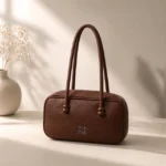 Textured Leather Bowling Bag with Long Shoulder Straps - Image 4
