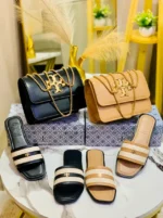 Flap Chain Crossbody Bag and Matching Slide Sandals Combo Set - Image 4