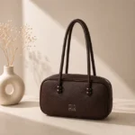 Textured Leather Bowling Bag with Long Shoulder Straps - Image 2