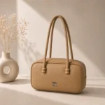 Textured Leather Bowling Bag with Long Shoulder Straps - Image 3