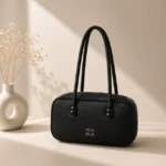Textured Leather Bowling Bag with Long Shoulder Straps